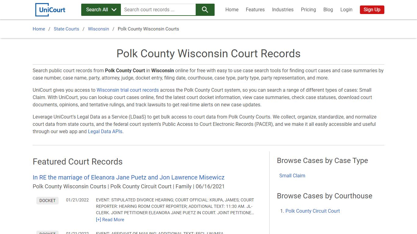 Polk County Wisconsin Court Records | Wisconsin | UniCourt